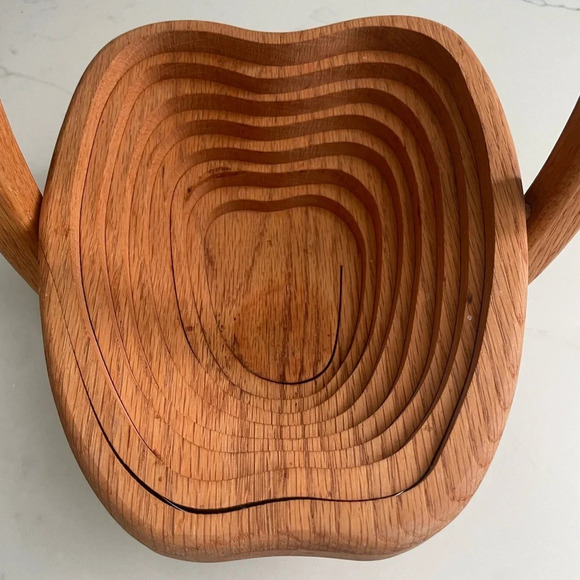 Sherrell Lewis Beautiful Folding Solid Wood Fruit Bowl Basket Apple Shape - Picture 5 of 11